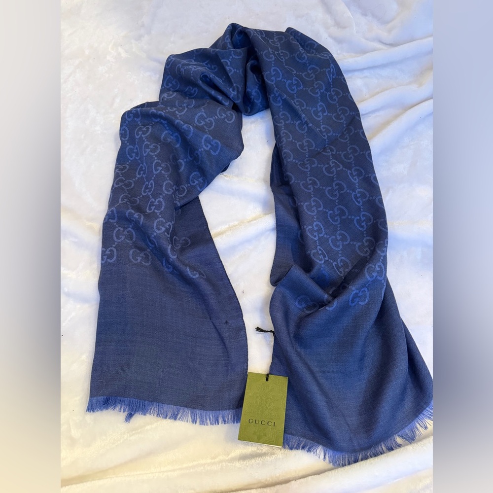 New Auth Gucci GG Jacquard Silk/Wool Blend Scarf/Shawl